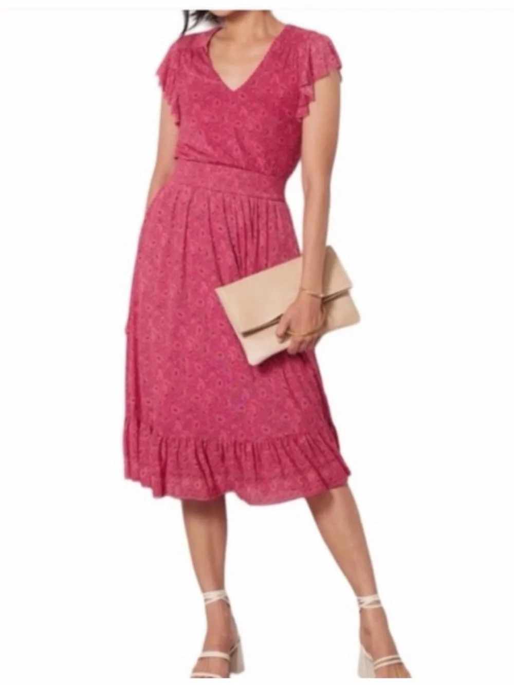 Evereve Elena Women's Short Sleeve Floral V Neck Midi Dress - Picture 2 of 7